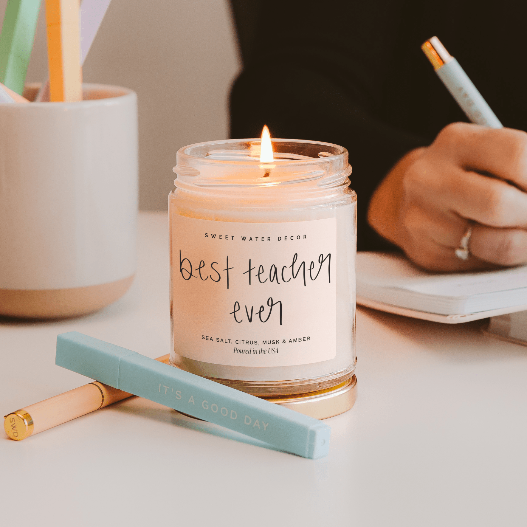 Best Teacher Ever Soy Candle - Clear Jar - 9 oz (Salt and Sea)