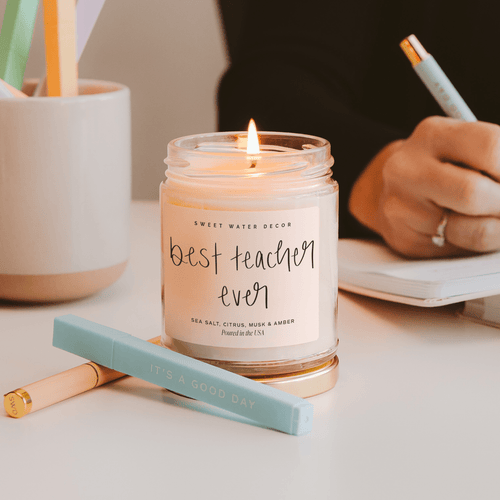 Best Teacher Ever Soy Candle - Clear Jar - 9 oz (Salt and Sea)