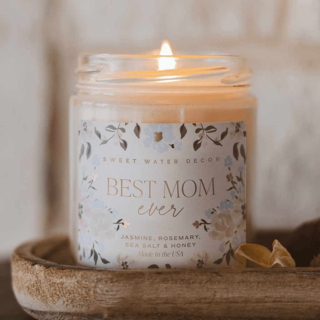Best Mom Ever Soy Patterned Candle - Clear Jar - 9 oz (Wildflowers and Salt)