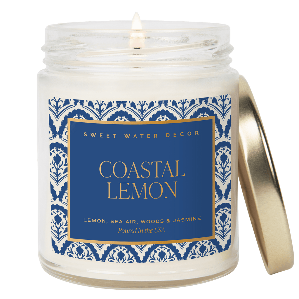 Coastal Lemon Soy Candle - Clear Patterned Jar - 9 oz