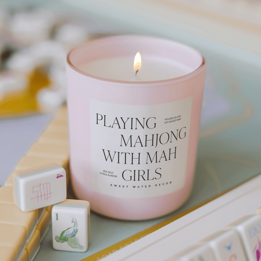 Playing Mahjong with Mah Girls Soy Candle - Pink Matte Jar - 15 oz (Salt and Sea)