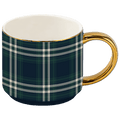 Navy Plaid 14 oz Gold Handle Coffee Mug
