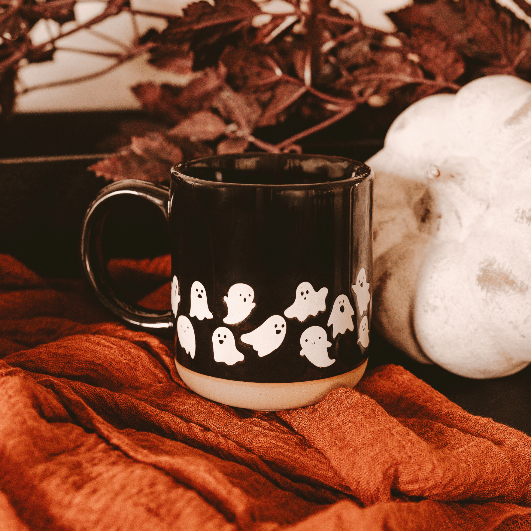 Ghosts 14 oz Black Stoneware Coffee Mug