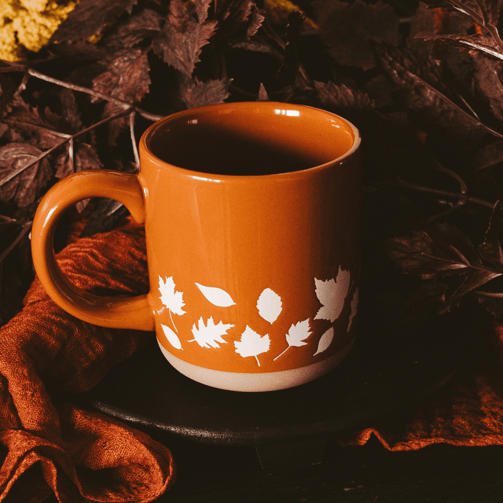 Fall Leaves 14 oz Orange Stoneware Coffee Mug