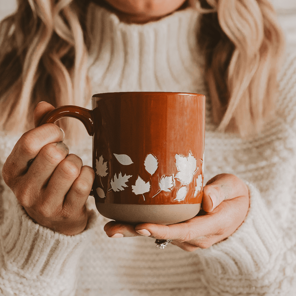 Fall Leaves 14 oz Orange Stoneware Coffee Mug