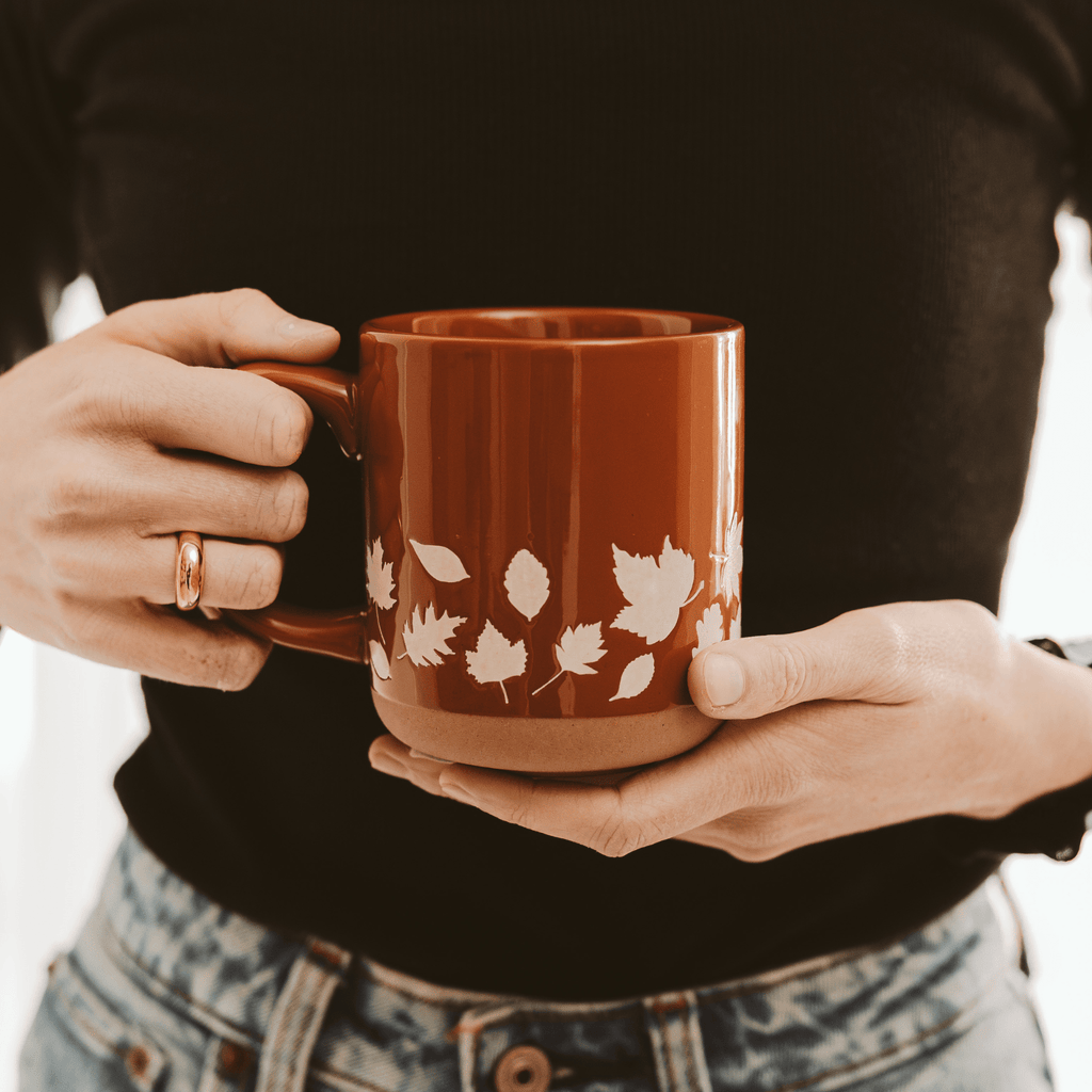 Fall Leaves 14 oz Orange Stoneware Coffee Mug