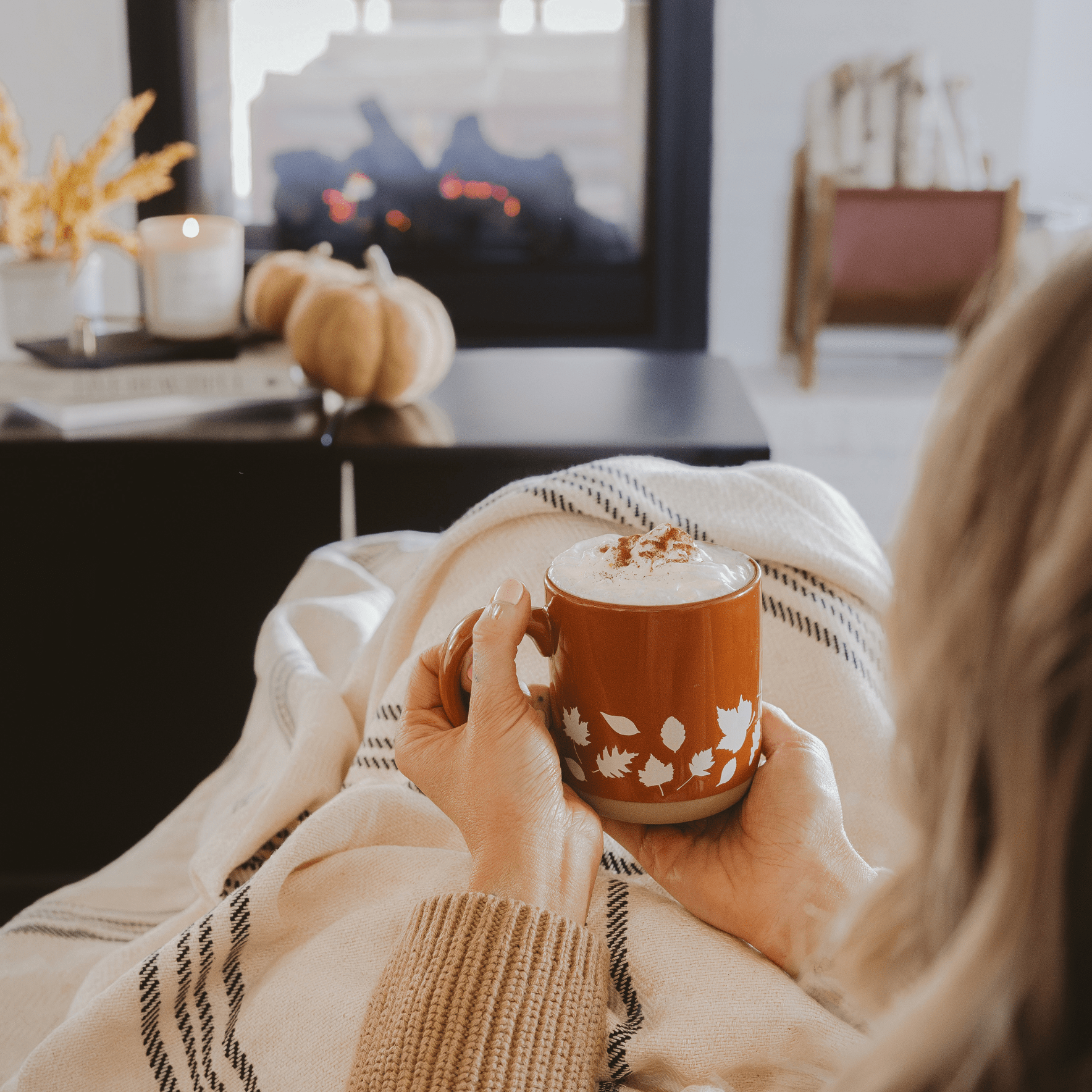 Fall Leaves 14 oz Orange Stoneware Coffee Mug