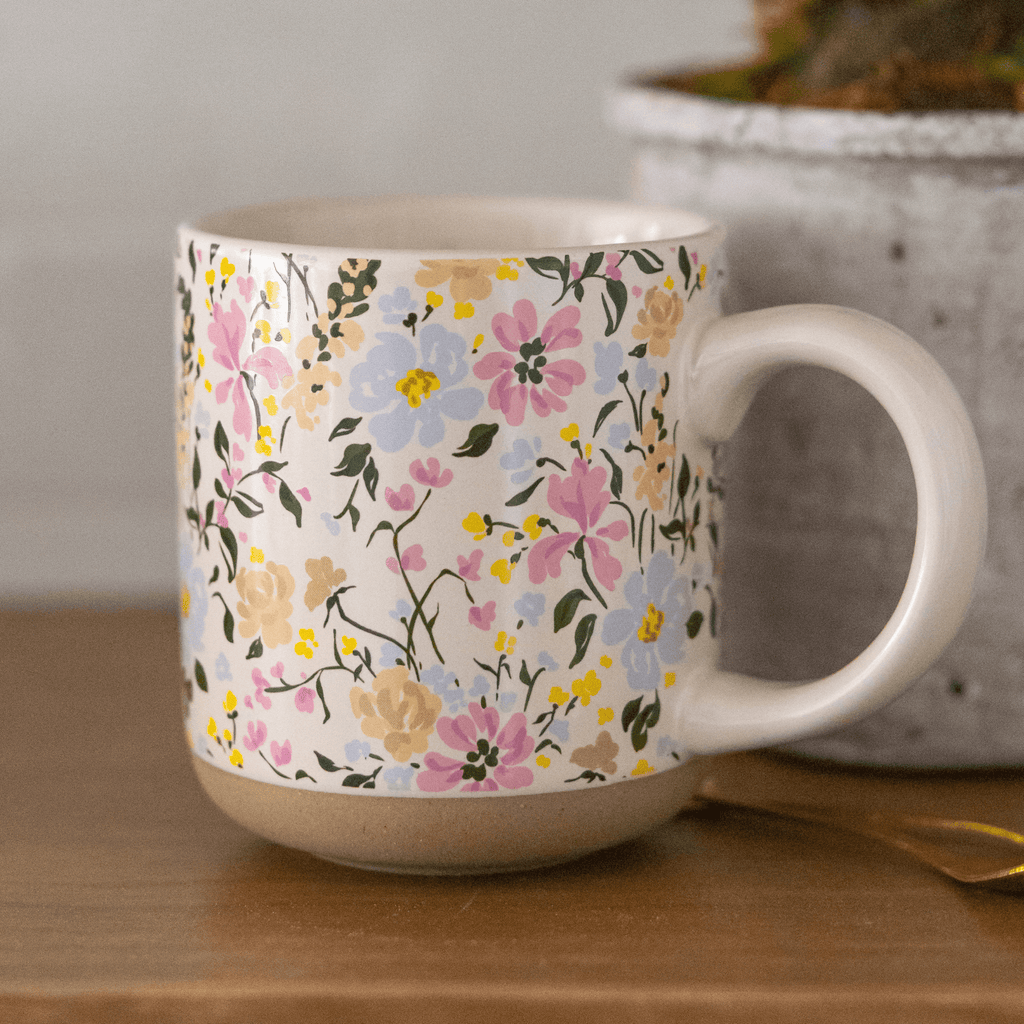 Floral 14 oz Stoneware Coffee Mug