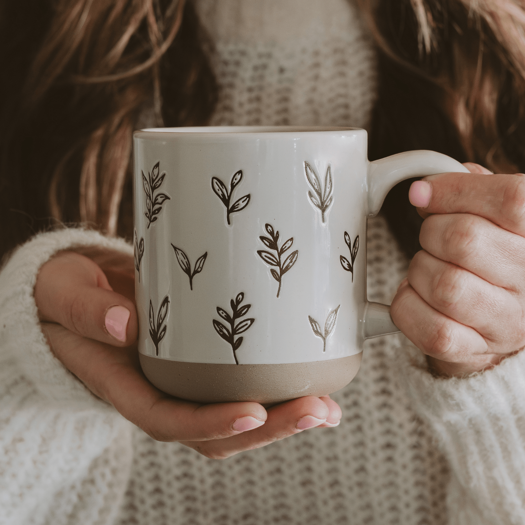 Brown Leaves 14 oz Stoneware Coffee Mug
