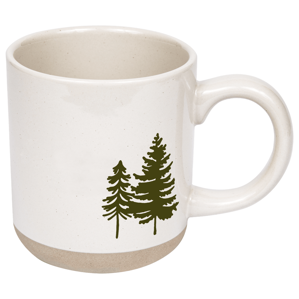 Green Trees 14 oz Cream Stoneware Coffee Mug