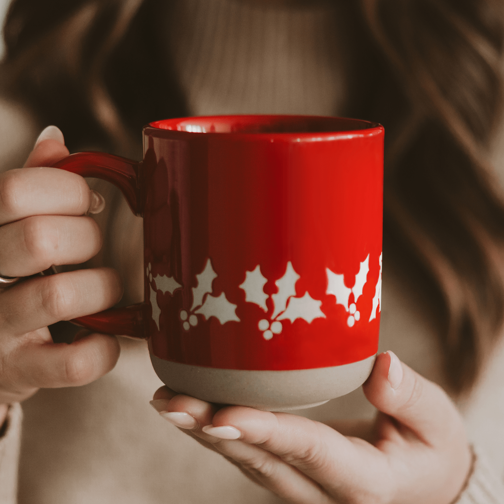 Holly 14 oz Red Stoneware Coffee Mug