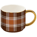 Brown Plaid 14 oz Gold Handle Coffee Mug