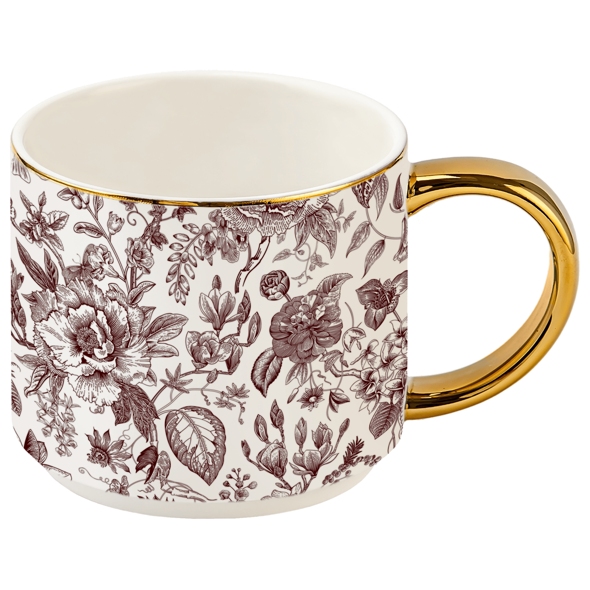 Brown Delft 14 oz Gold Handle Coffee Mug