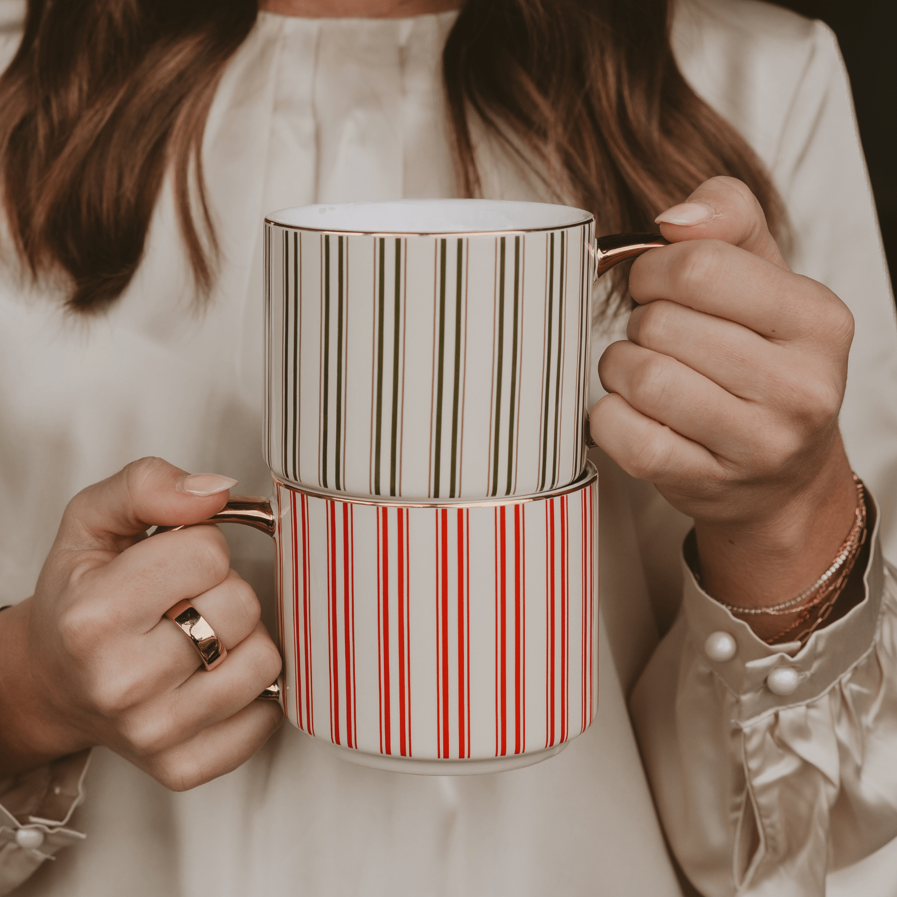 Red Stripe 14 oz Gold Handle Coffee Mug
