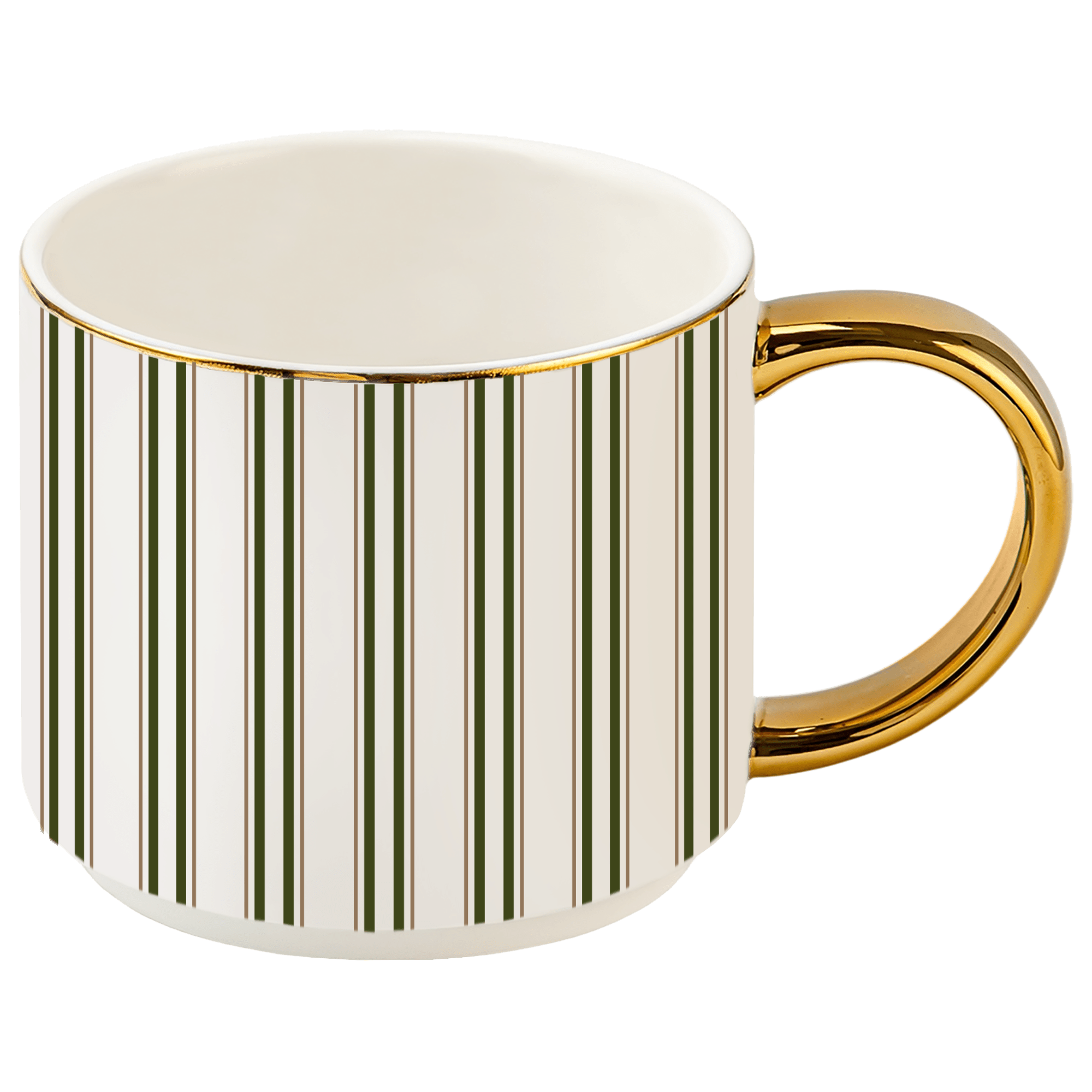 Green Stripe 14 oz Gold Handle Coffee Mug