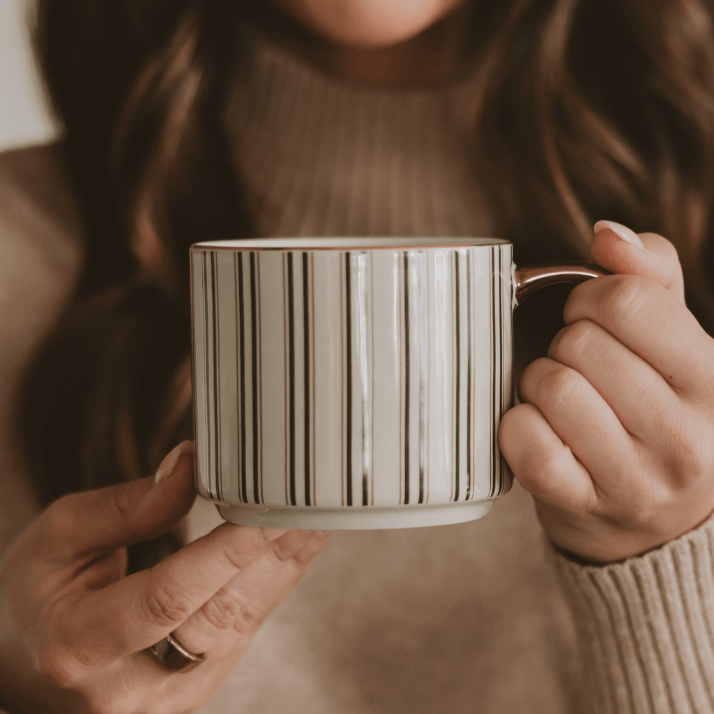 Green Stripe 14 oz Gold Handle Coffee Mug