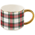 White Plaid 14 oz Gold Handle Coffee Mug