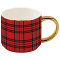 Red Plaid 14 oz Gold Handle Coffee Mug