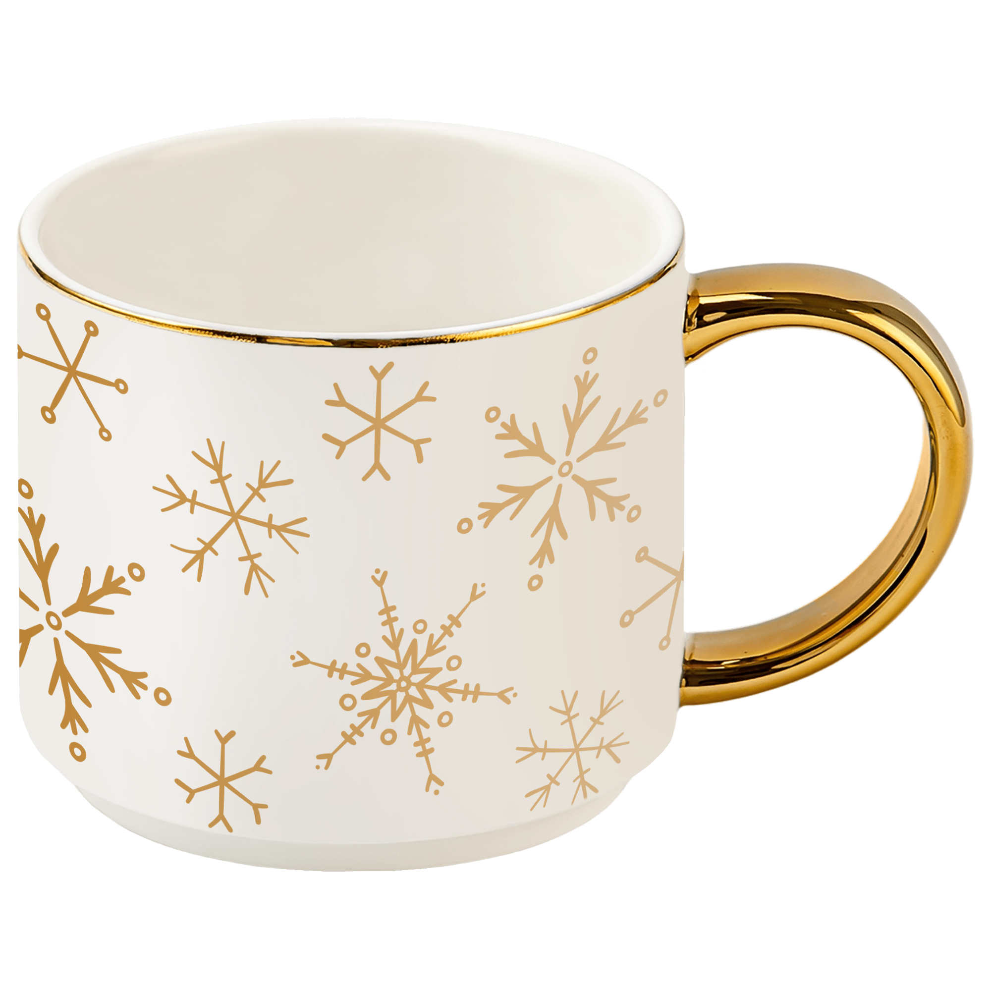Gold Snowflakes 14 oz Gold Handle Coffee Mug