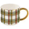 Green Plaid 14 oz Gold Handle Coffee Mug