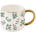 Holiday Greenery 14 oz Gold Handle Coffee Mug