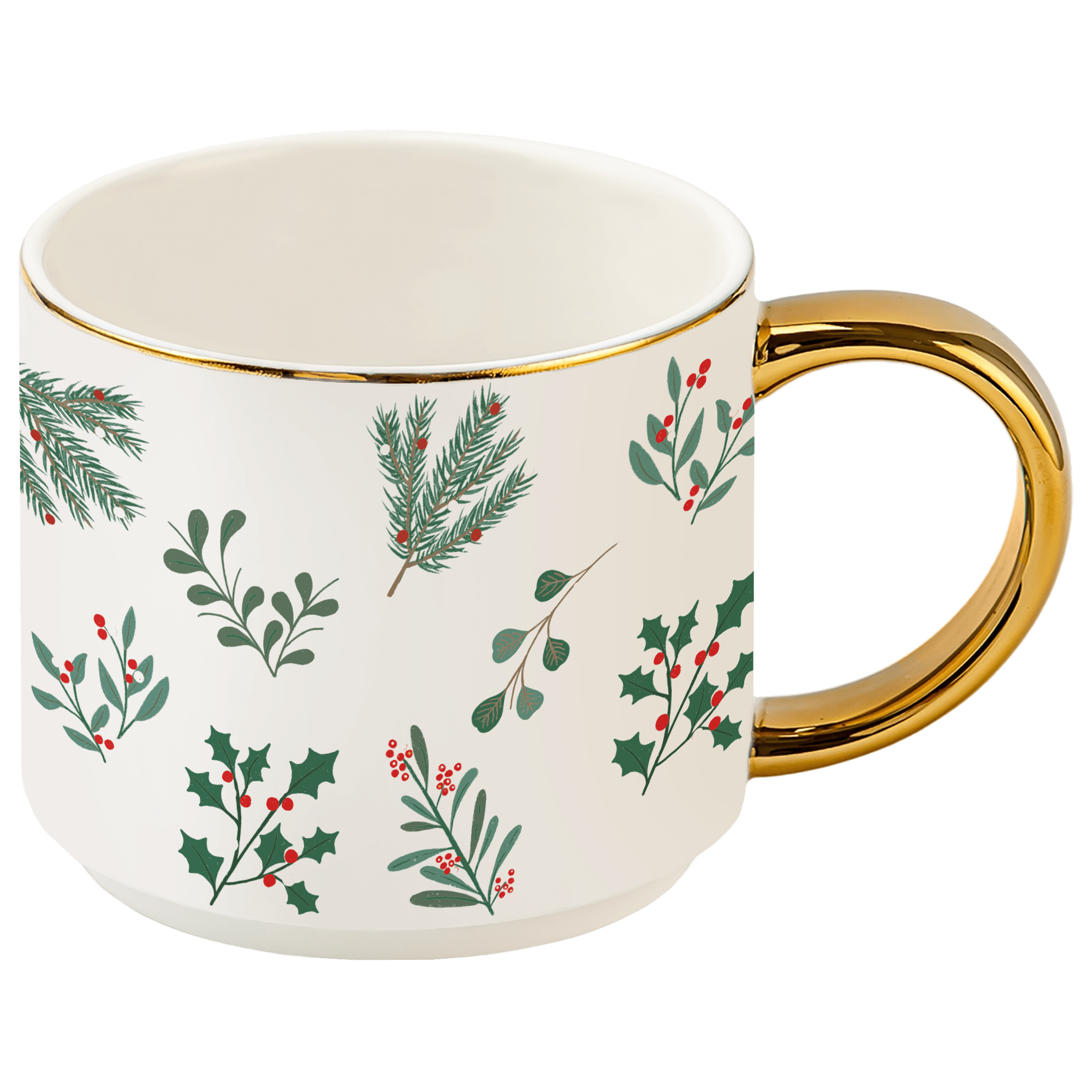 Holiday Greenery 14 oz Gold Handle Coffee Mug