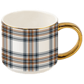 Orange Navy Plaid 14 oz Gold Handle Coffee Mug