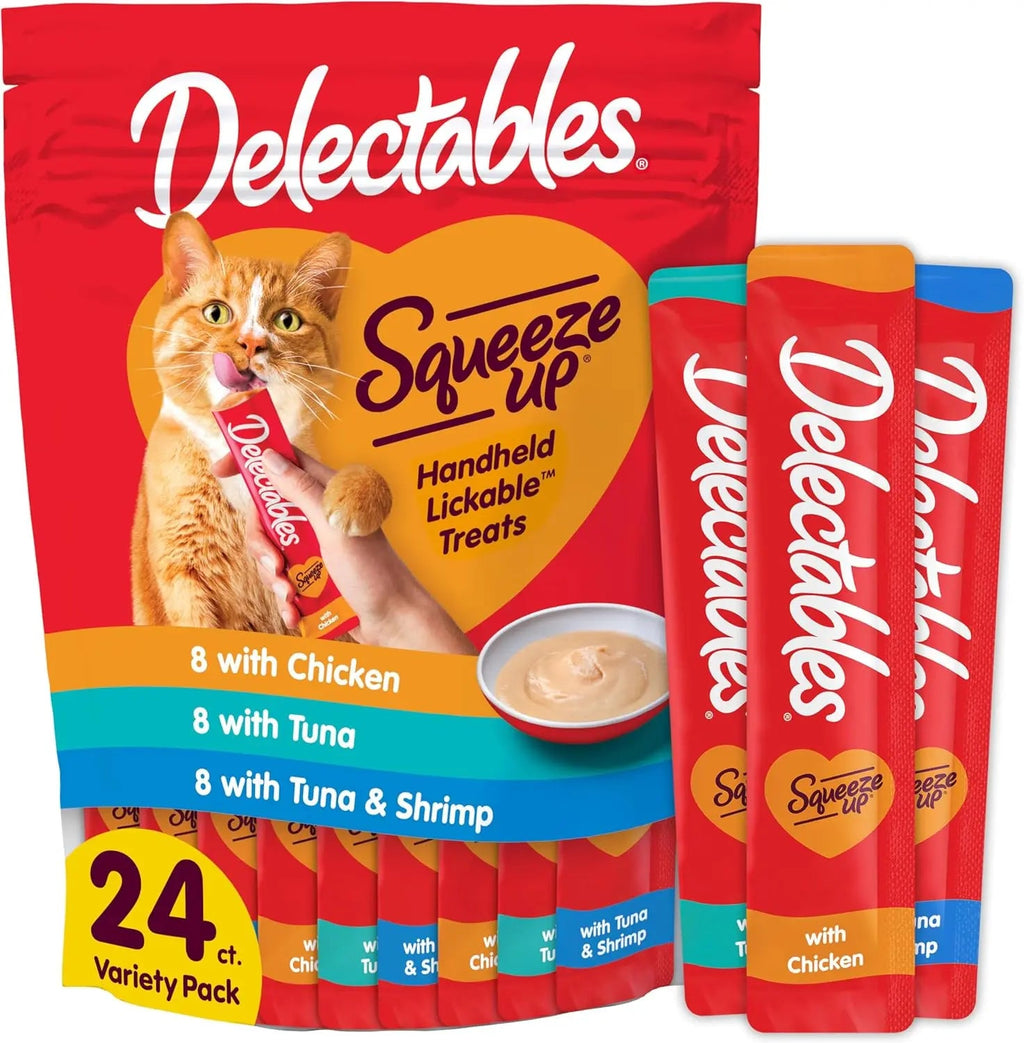 Delectables Squeeze Up Cat Treats Variety Pack, Creamy Puree Tubes