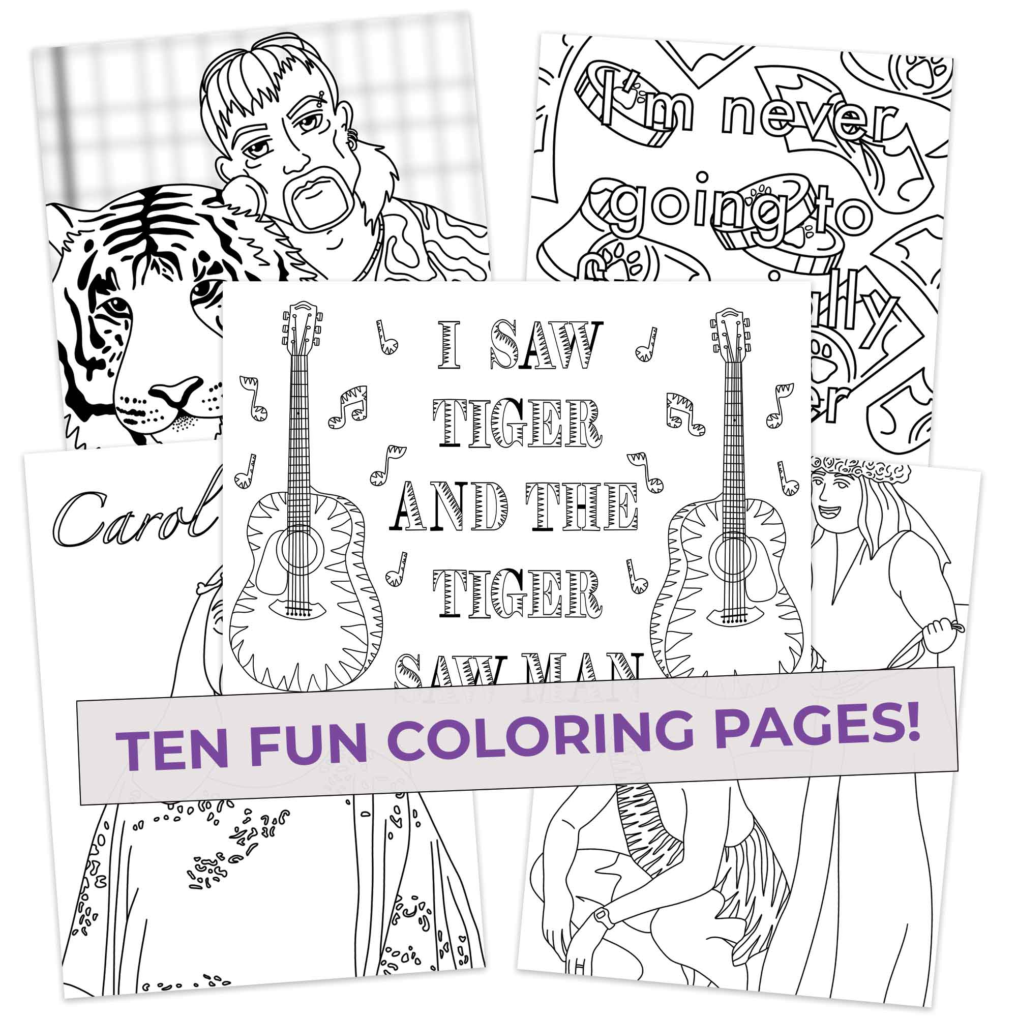Exotic Colors Coloring Pages (10 Pack) for Fans of Tiger King