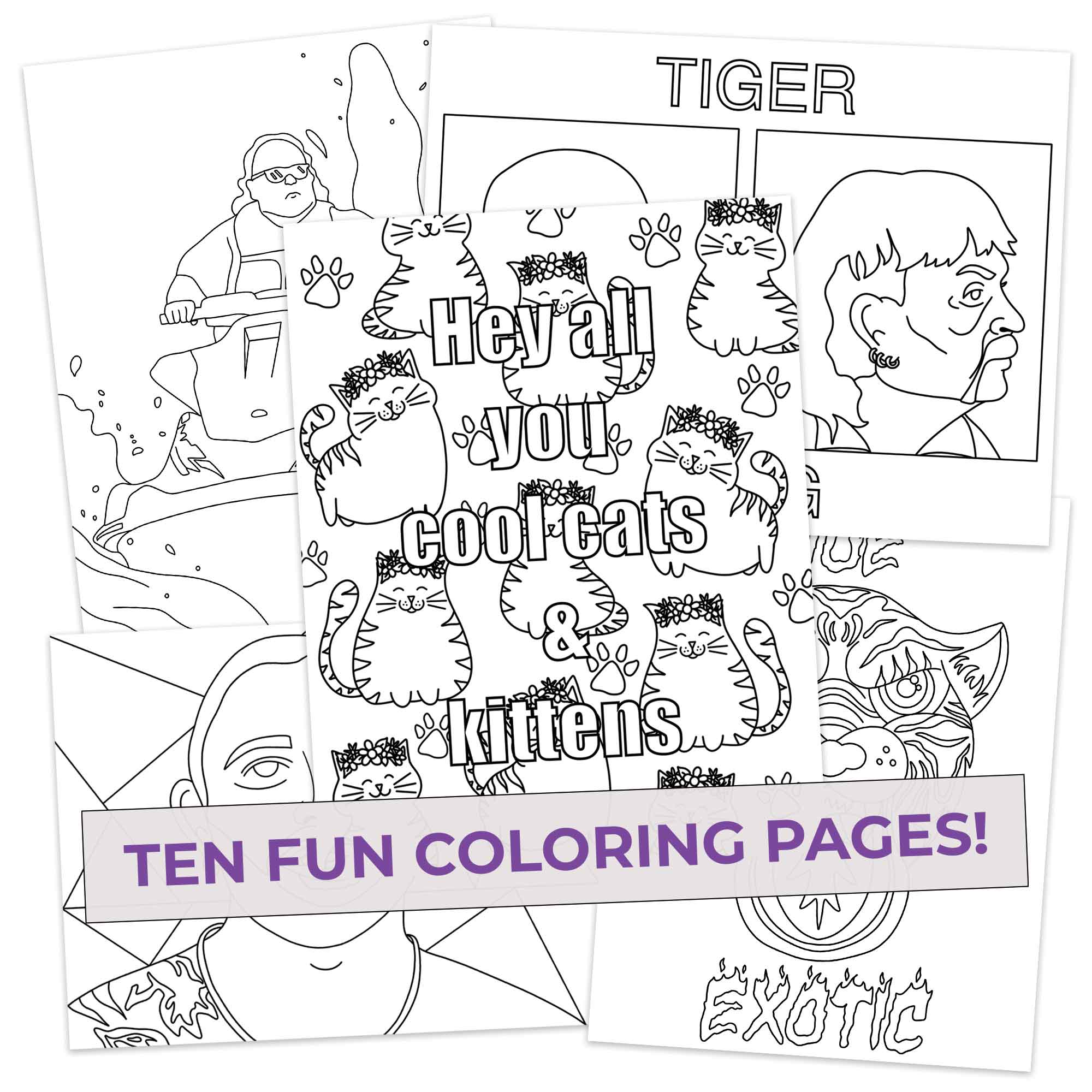 Exotic Colors Coloring Pages (10 Pack) for Fans of Tiger King