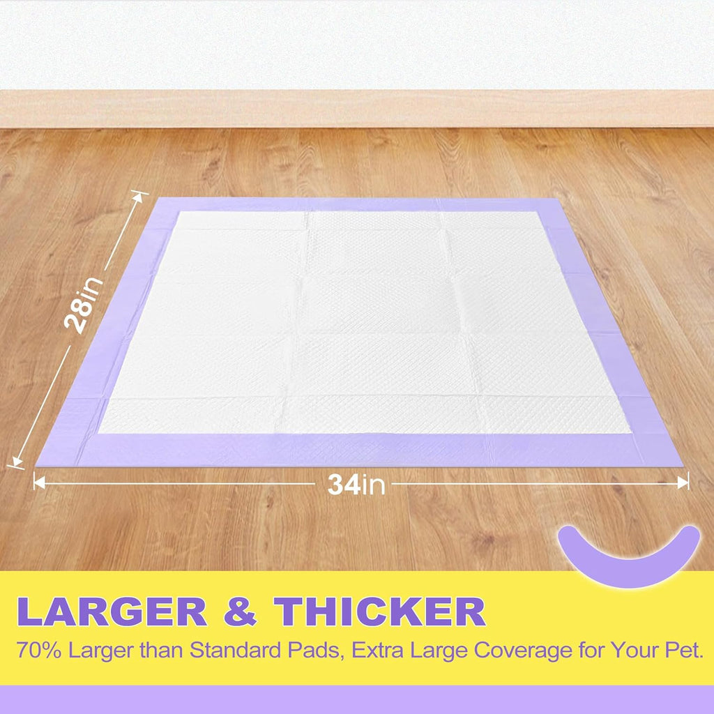 Extra Large Dog Pee Pads 28x34 Lavender Scent Leak Proof 8 Cup 40 Count