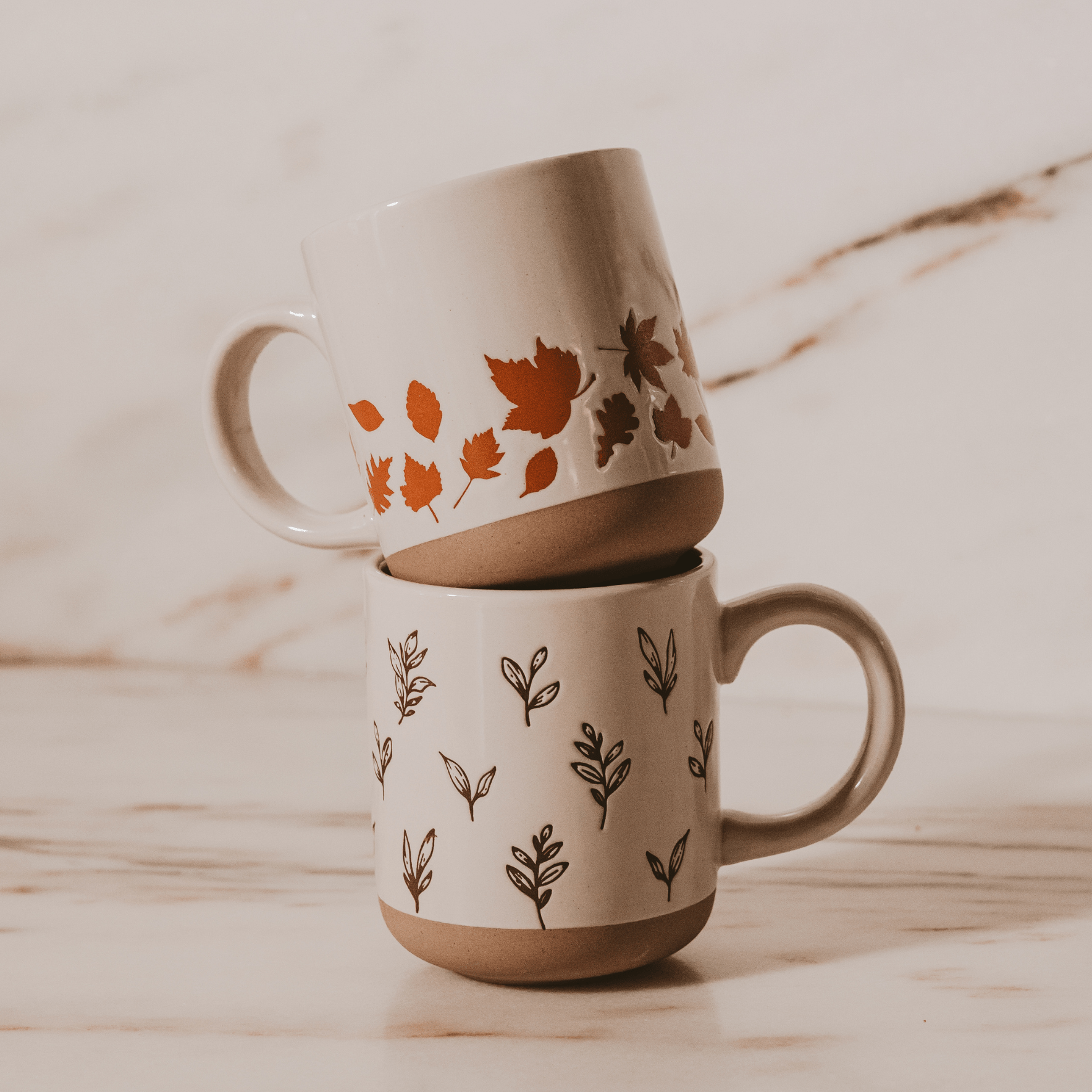 Brown Leaves 14 oz Stoneware Coffee Mug