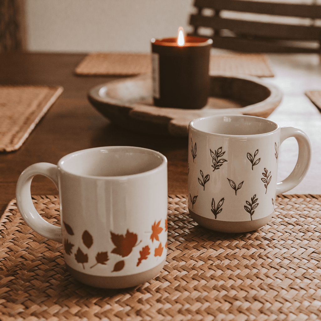 Brown Leaves 14 oz Stoneware Coffee Mug
