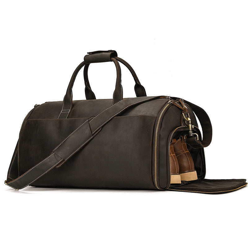 Men's Full Grain Leather Garment Bag, Convertible Weekender Duffel Bag