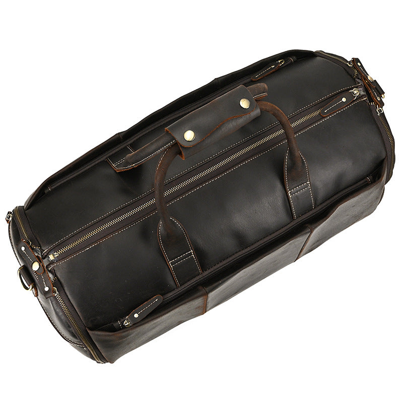 Men's Full Grain Leather Garment Bag, Convertible Weekender Duffel Bag
