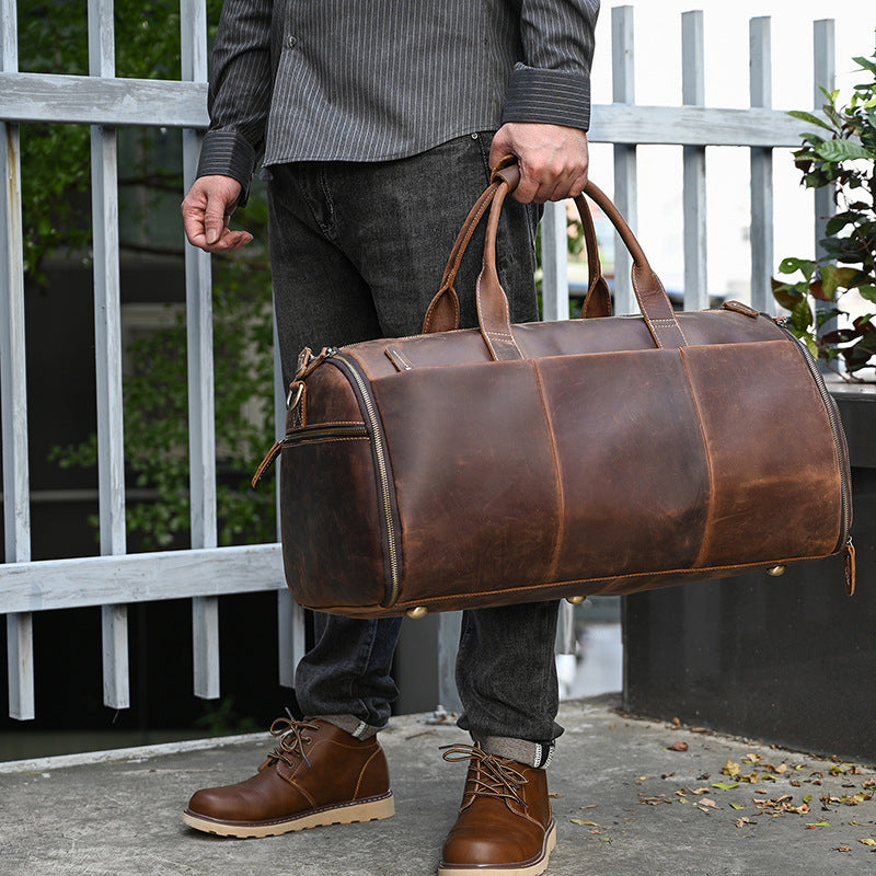 Men's Full Grain Leather Garment Bag, Convertible Weekender Duffel Bag