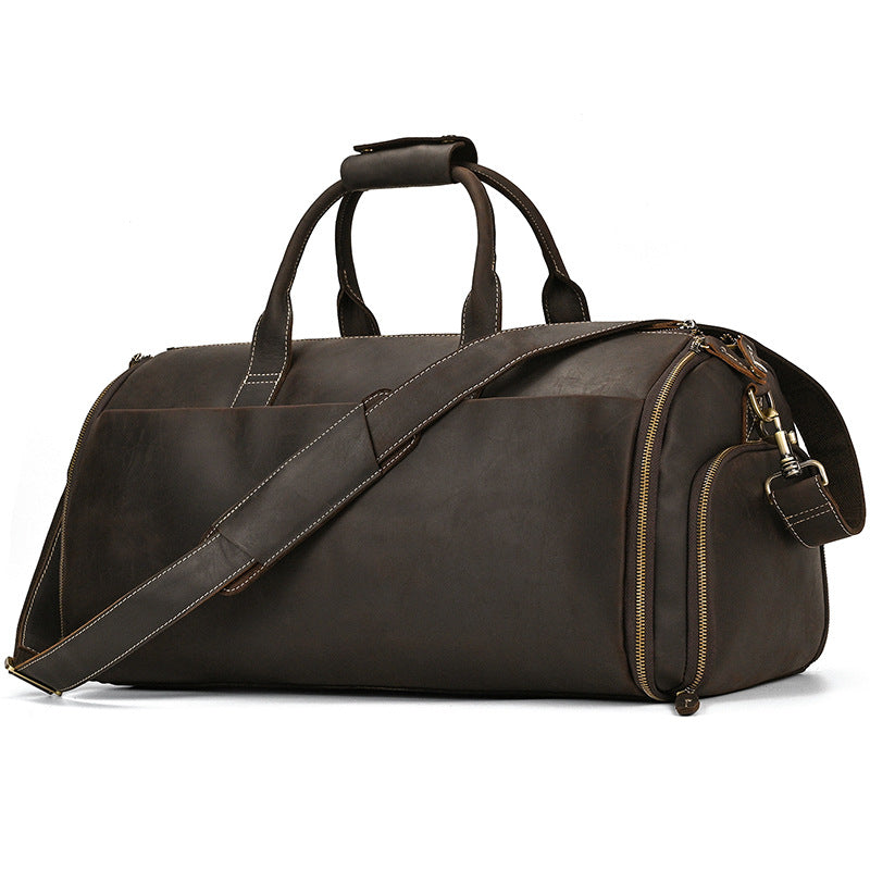 Men's Full Grain Leather Garment Bag, Convertible Weekender Duffel Bag