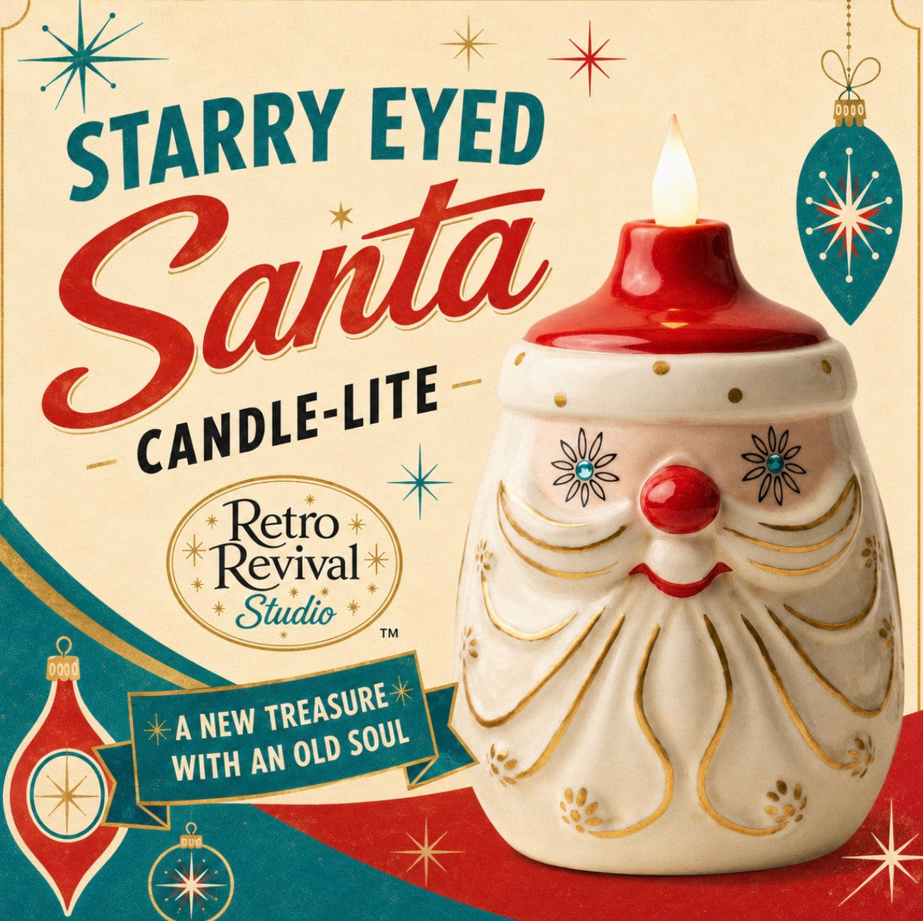 Starry Eyed Santa Candle-Lite | Mid Century Christmas Decor | Vintage Inspired Ceramic Holiday Figurine SHIPS SEPTEMBER