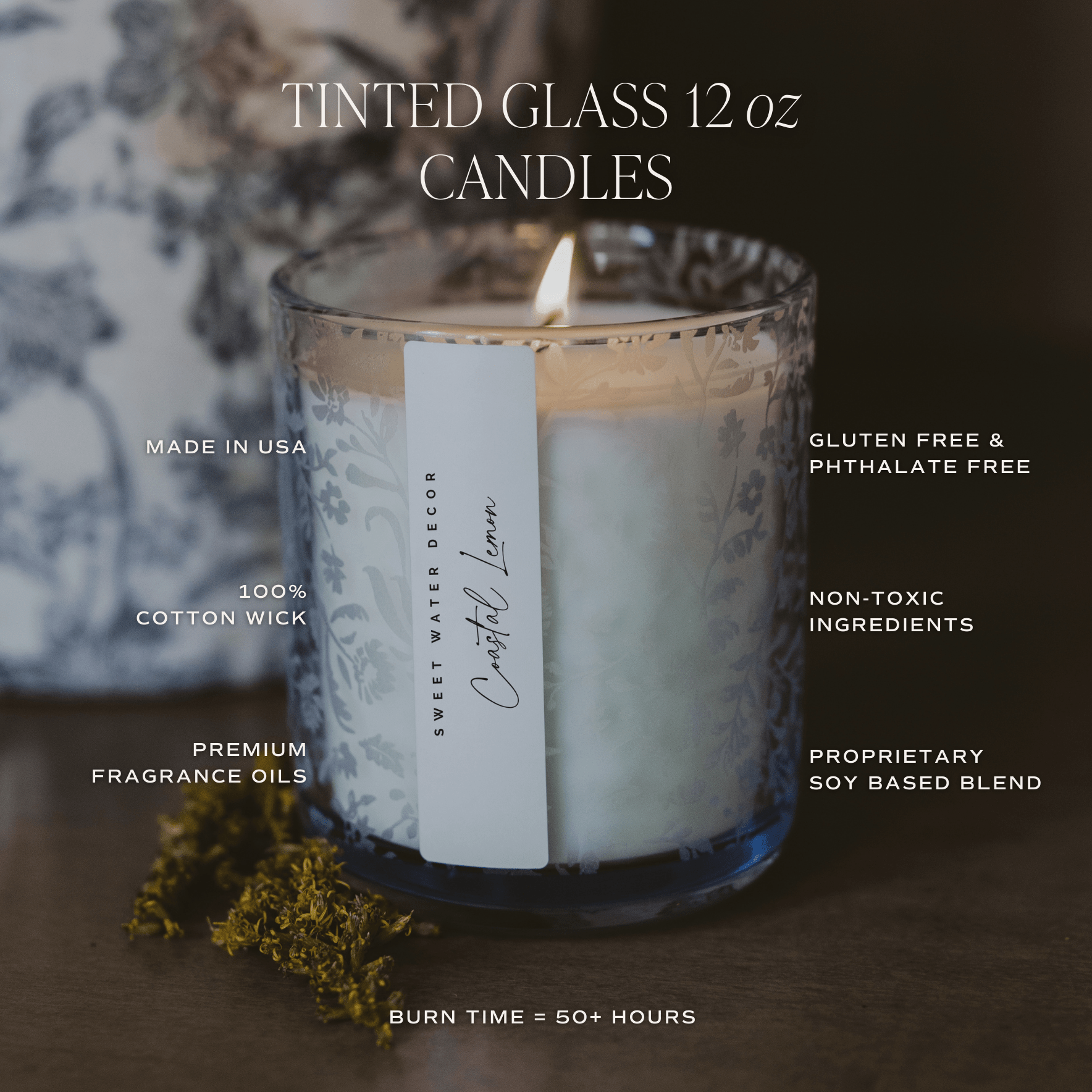 Salt and Sea Soy Candle - Blue Tinted Glass Jar - 12 oz