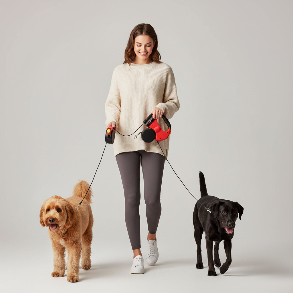 Dual Dog Leash with Anti-Tangle Rotation