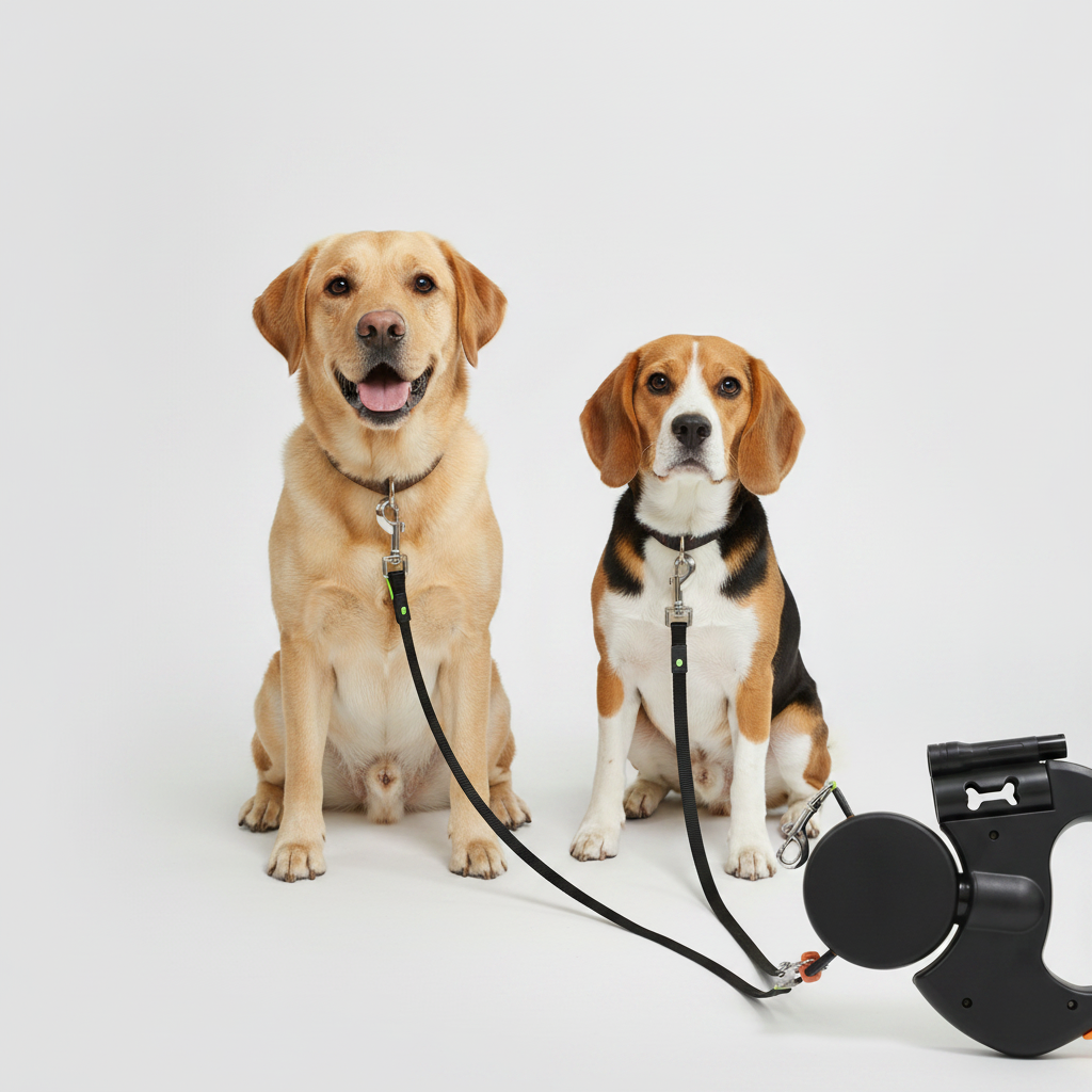 Dual Dog Leash with Anti-Tangle Rotation