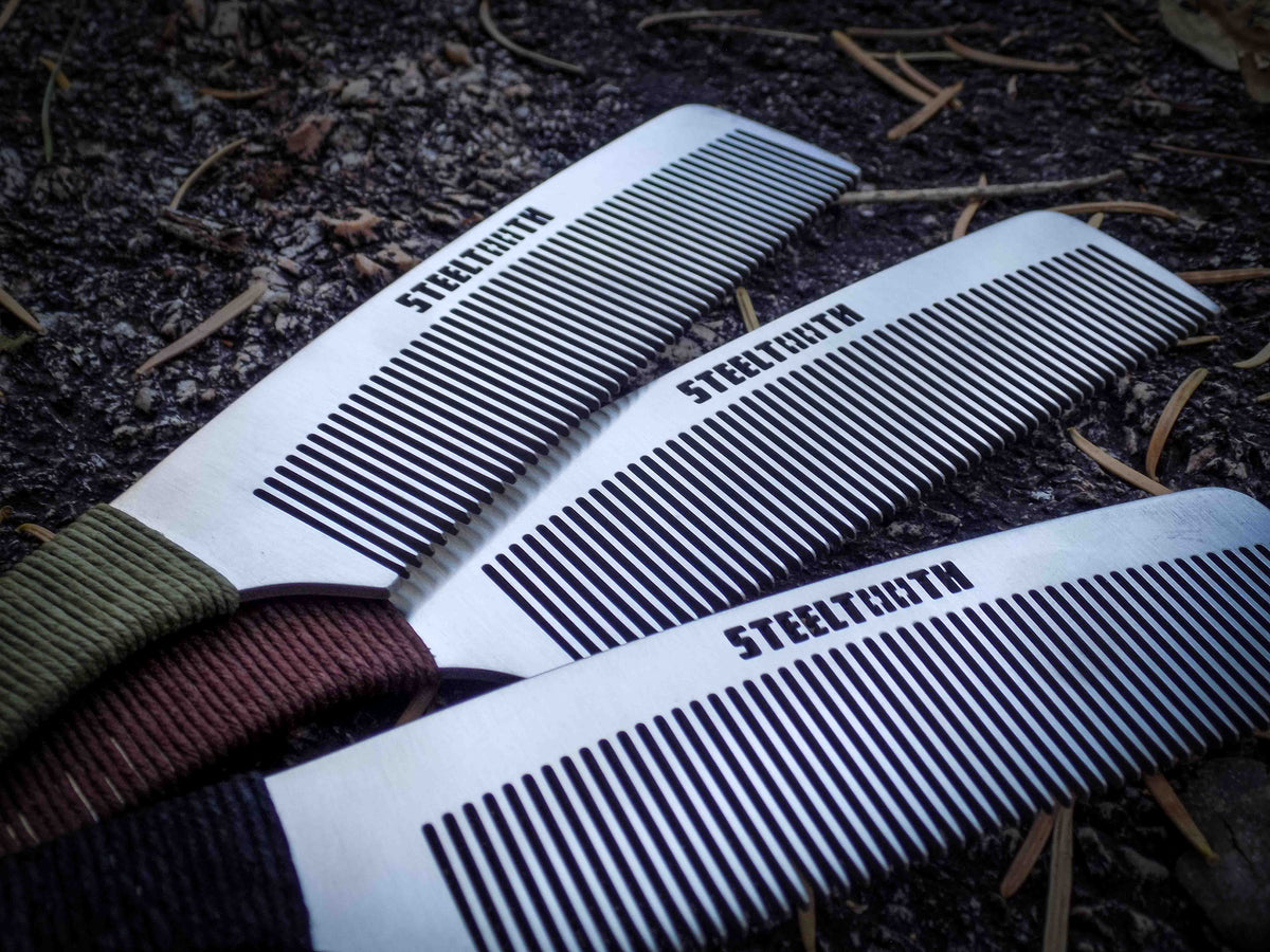 Hemp Cordage Handle Steeltooth Comb - Earth Tones