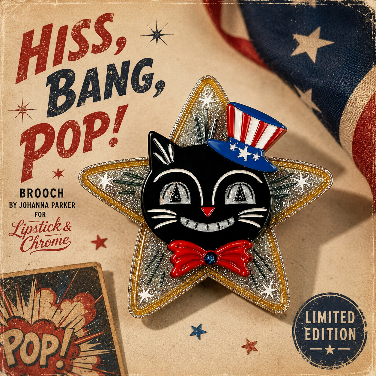 Hiss Bang Pop Brooch by Johanna Parker x Lipstick & Chrome