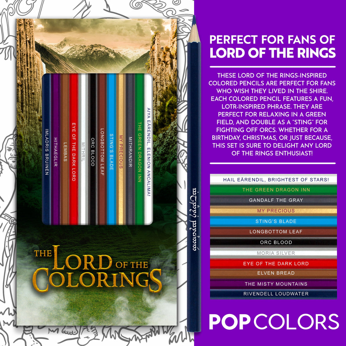 Lord of the Colorings Colored Pencil Set for Fans of Lord of the Rings