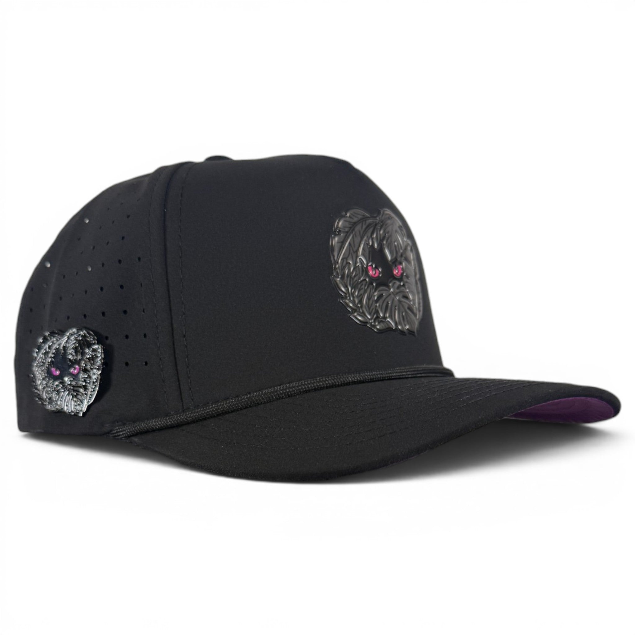 Night Stalker Golf Hat | Snapback Cap | Built-in Magnetic Ball Marker Holder + Marker Included | Adjustable | Animal Eyes Black