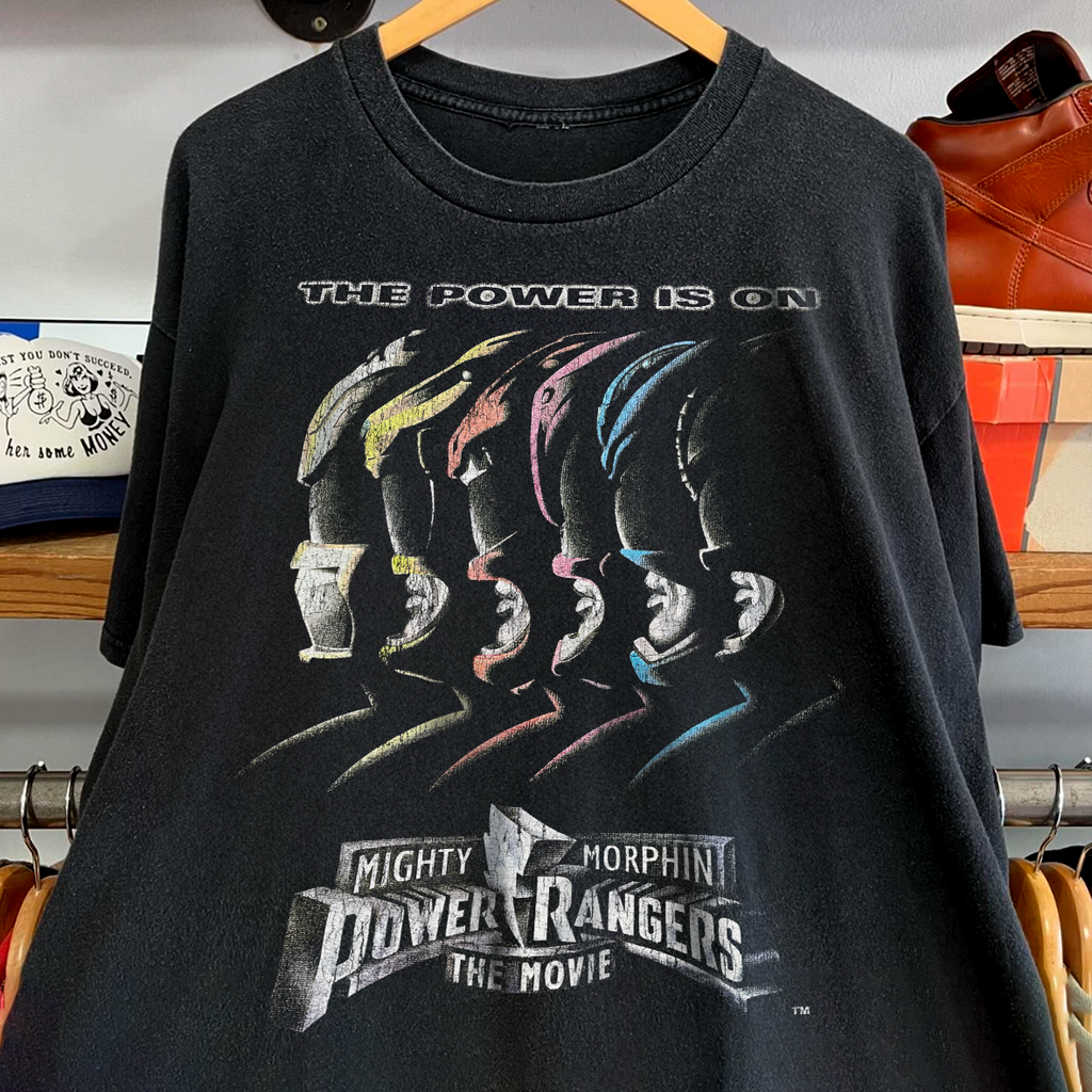 The Power Is On - Mmpr The Movie Promo Washed Black T-Shirt