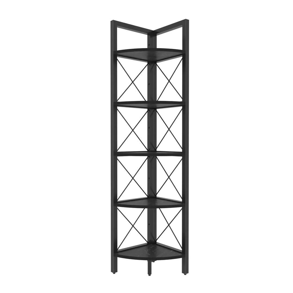 Remo 63 inch Tall Industrial Corner Bookcase with Metal Frame