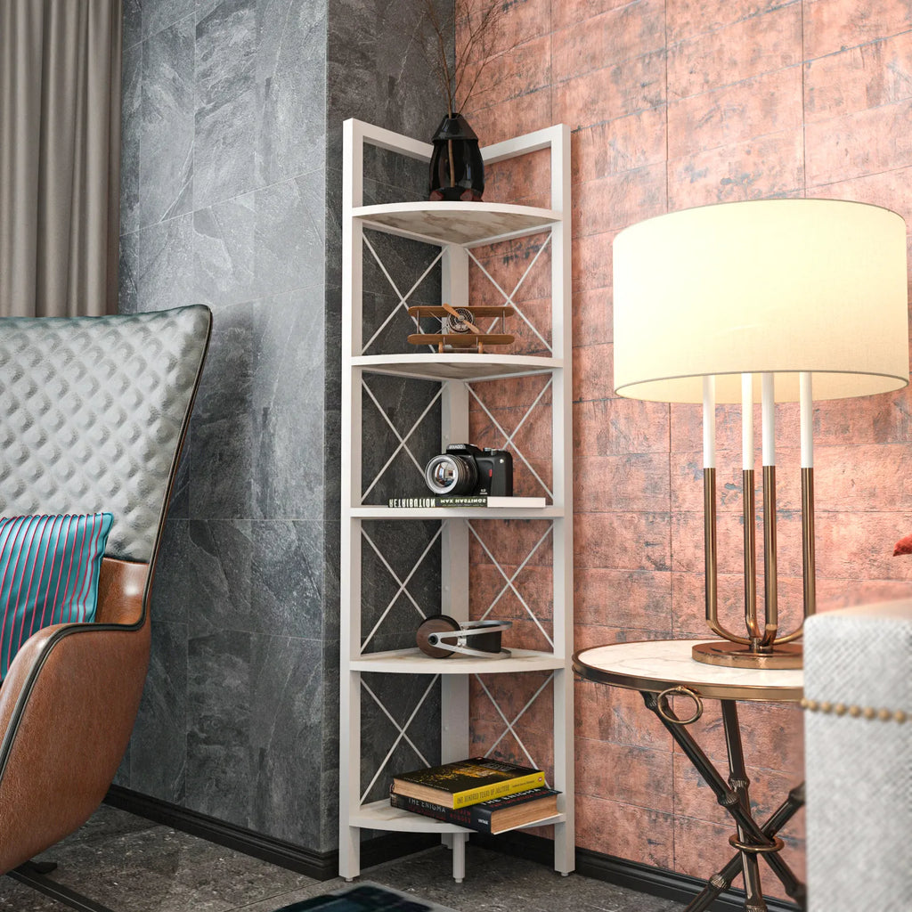 Remo 63 inch Tall Industrial Corner Bookcase with Metal Frame