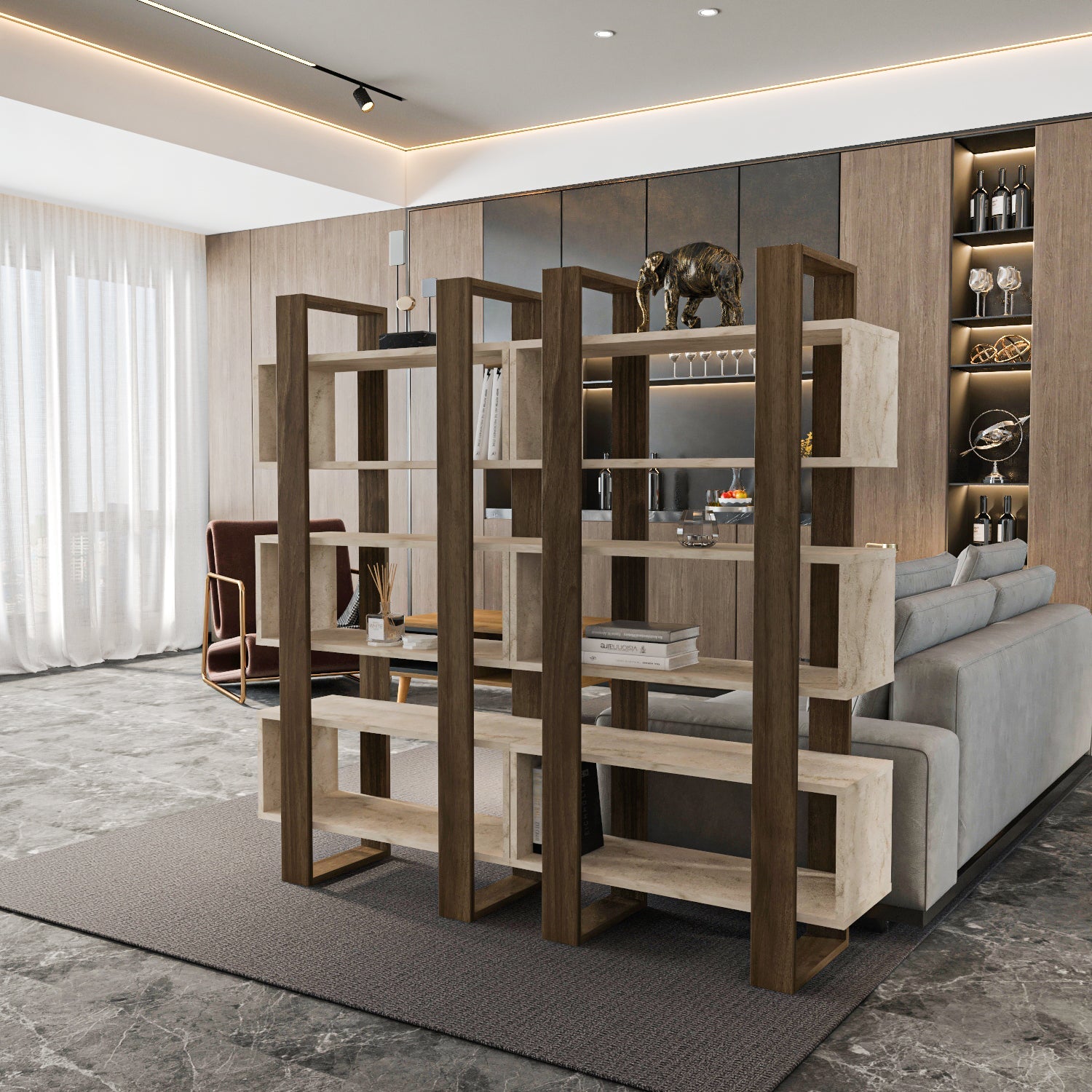 Reina 59" Modern Bookcase with Open Shelves