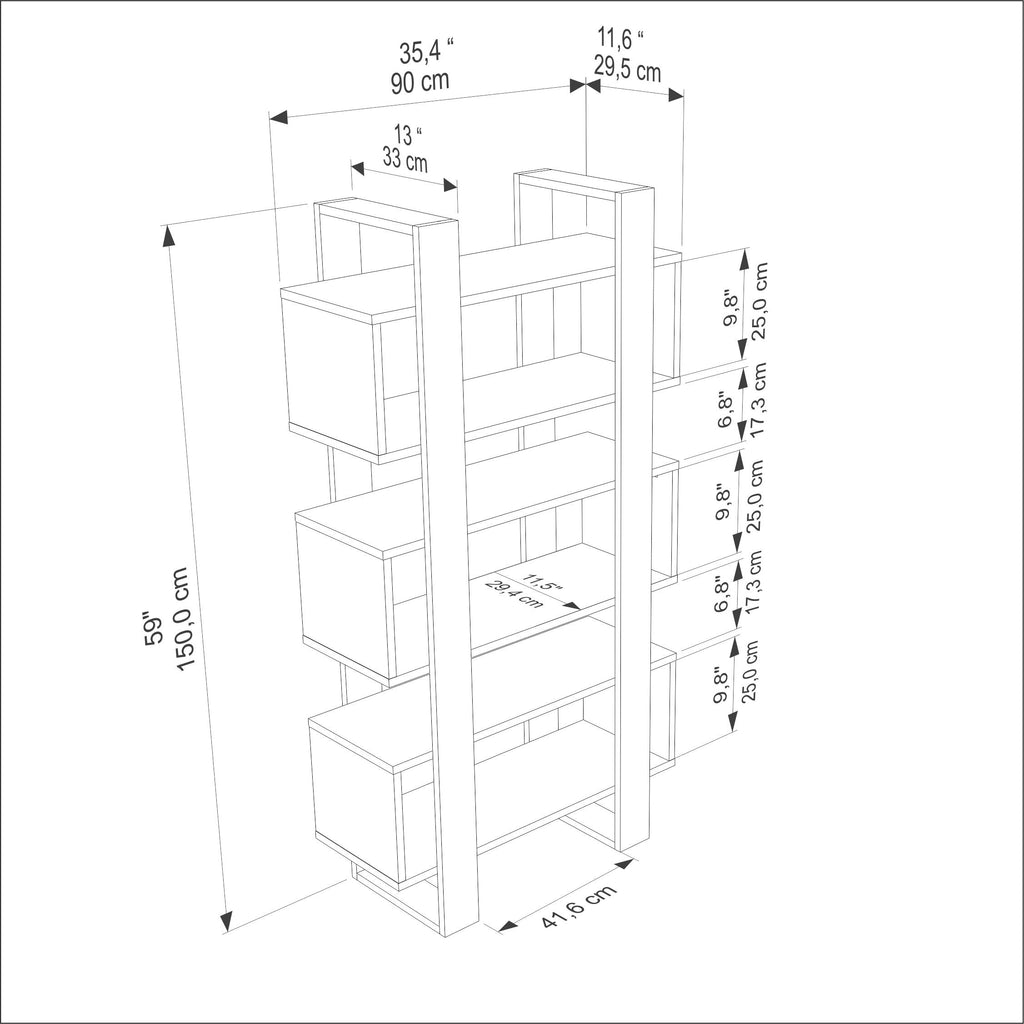 Reina 59" Modern Bookcase with Open Shelves
